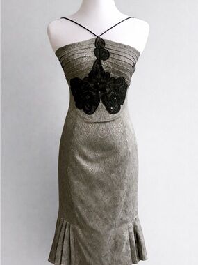 Yanak for Bebe Gray Black Midi Dress Halter Back